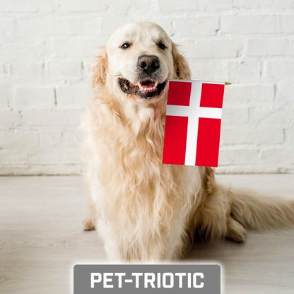 G128 30 Pack Handheld Denmark Danish Stick Flags | 8x12 In | Printed 150D Polyester, Country Flag, Solid Wooden Stick, Spear Gold Tip