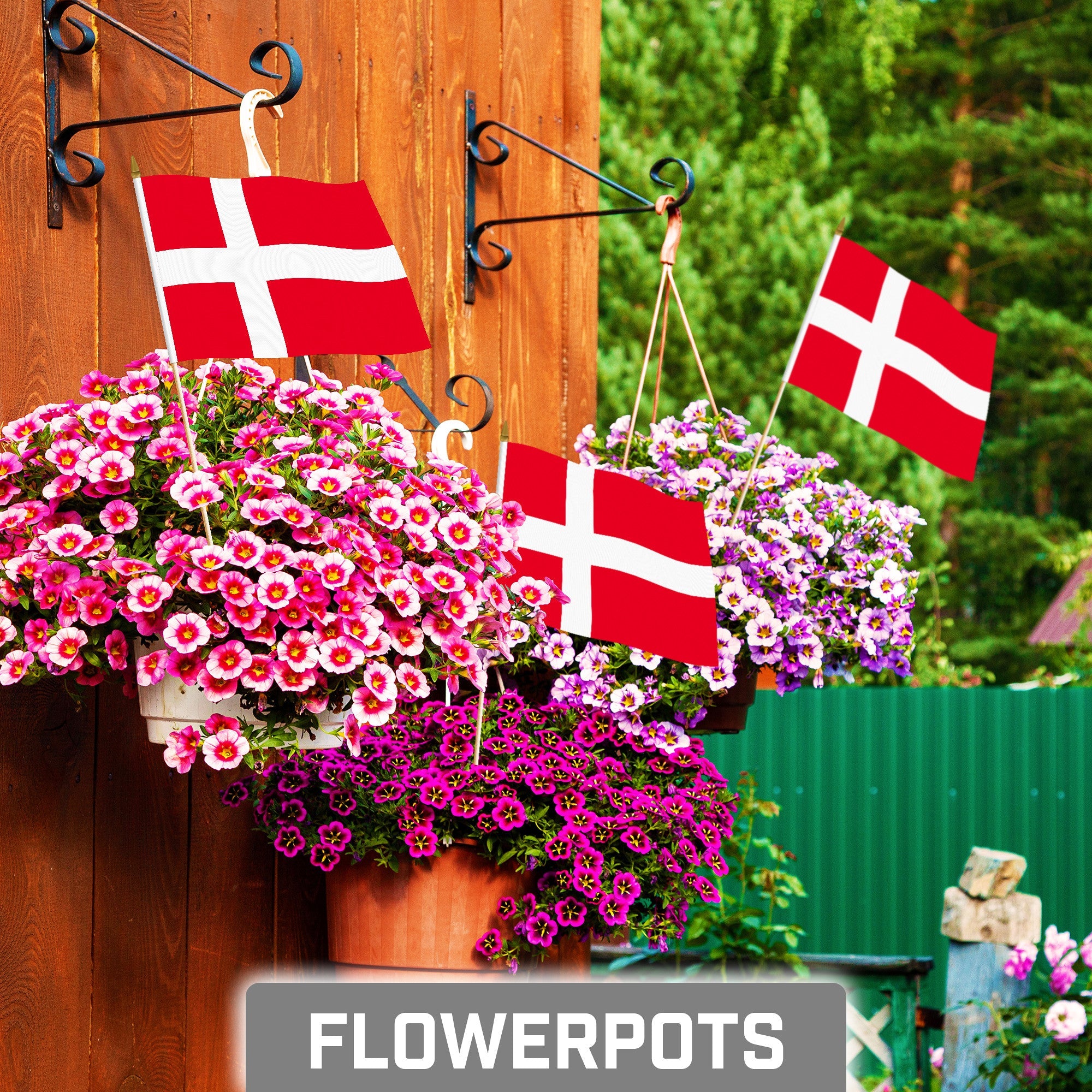 G128 30 Pack Handheld Denmark Danish Stick Flags | 8x12 In | Printed 150D Polyester, Country Flag, Solid Wooden Stick, Spear Gold Tip