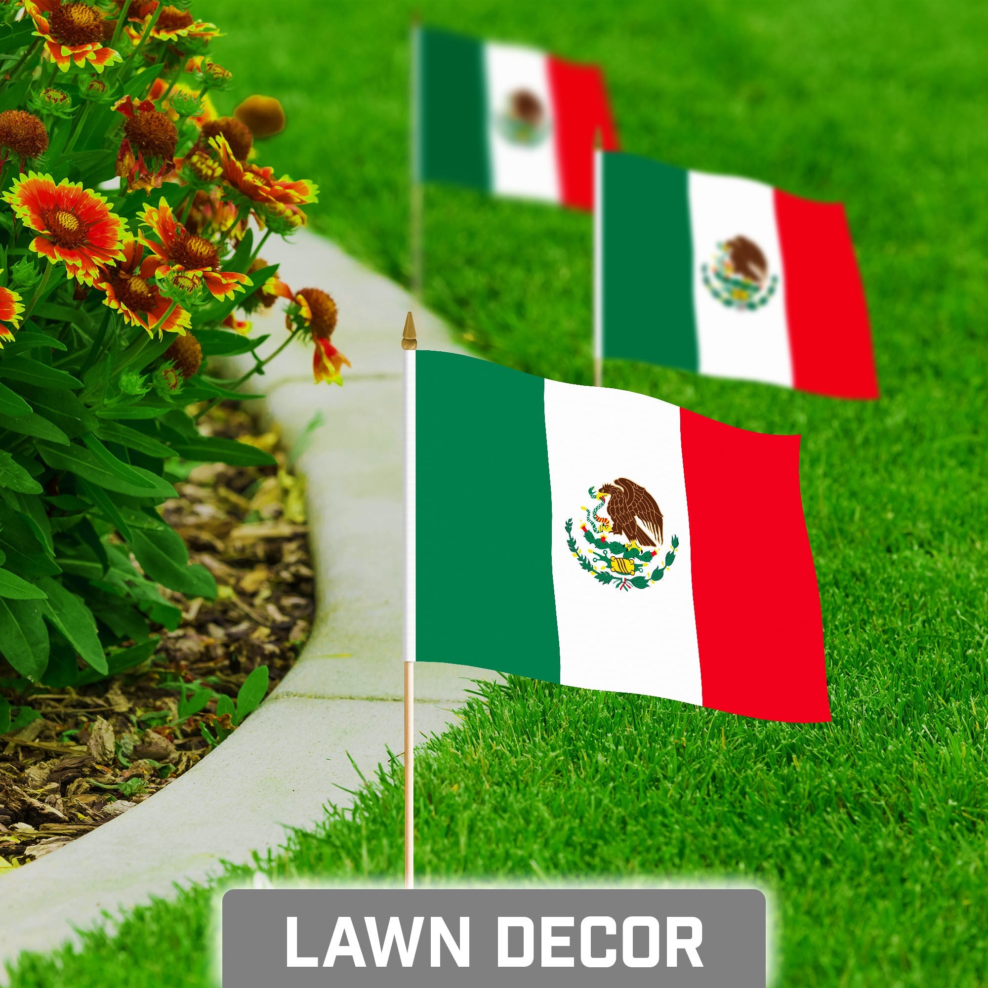 G128 30 Pack Handheld Mexico Mexican Stick Flags | 8x12 In | Printed 150D Polyester, Country Flag, Solid Wooden Stick, Spear Gold Tip