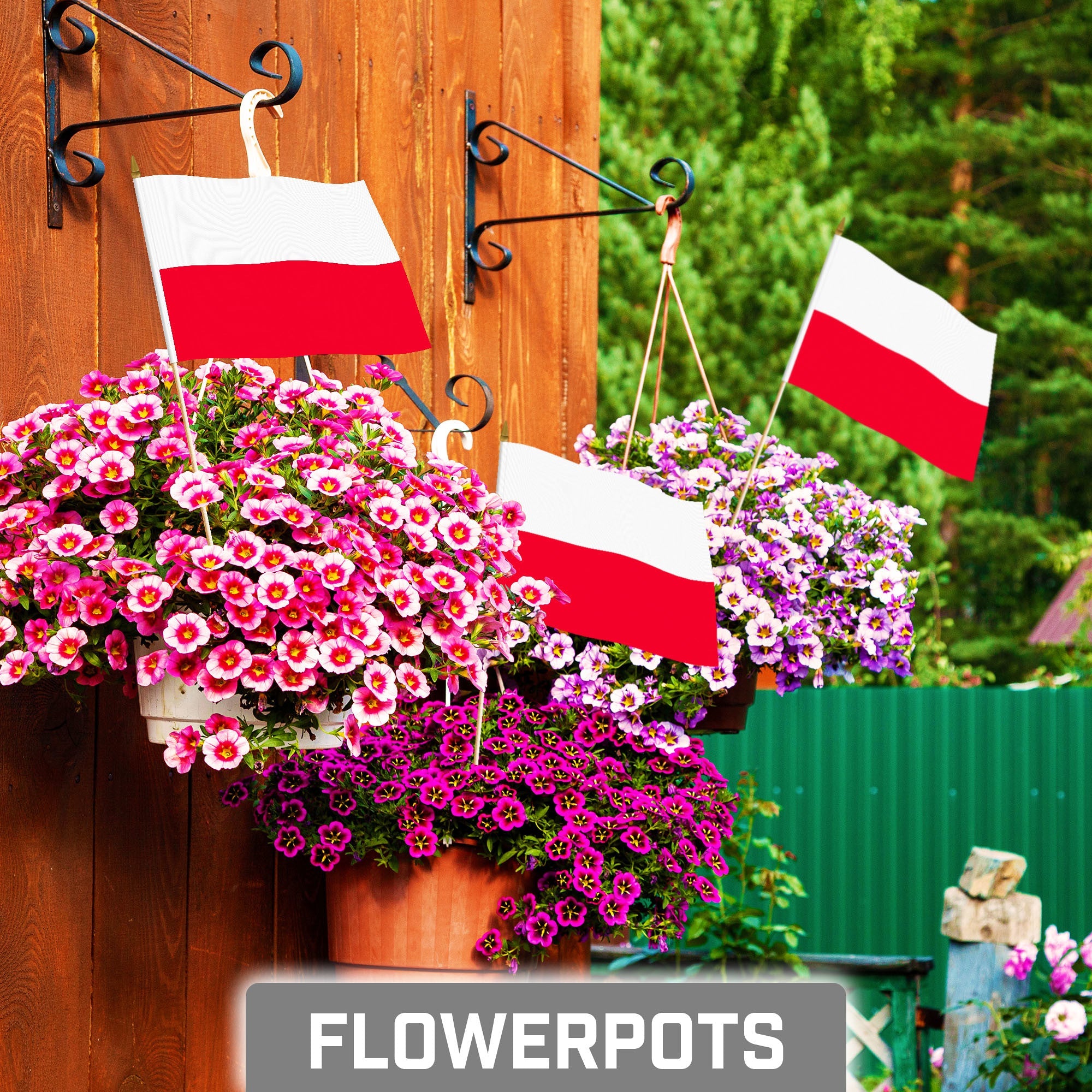 G128 24 Pack Handheld Poland Polish Stick Flags | 8x12 In | Printed 150D Polyester, Country Flag, Solid Wooden Stick, Spear Gold Tip
