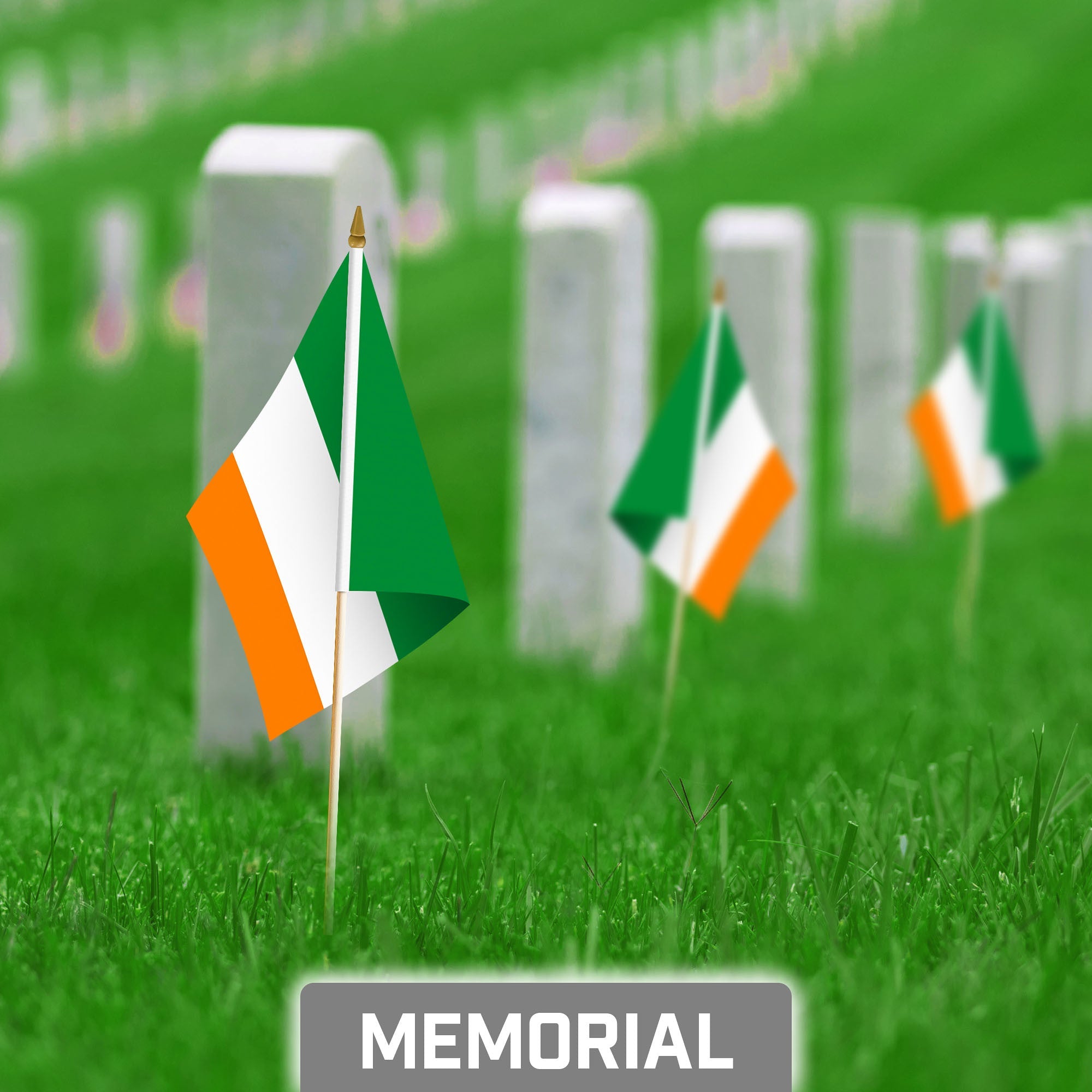 G128 50 Pack Handheld Ireland Irish Stick Flags | 8x12 In | Printed 150D Polyester, Country Flag, Solid Wooden Stick, Spear Gold Tip