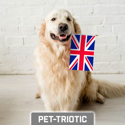 G128 50 Pack Handheld United Kingdom UK Stick Flags | 8x12 In | Printed 150D Polyester, Country Flag, Solid Wooden Stick, Spear Gold Tip