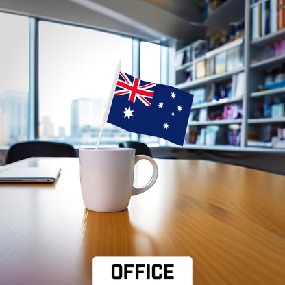 G128 50 Pack Handheld Australia Australian Stick Flags | 4x6 In | Printed 150D Polyester, Country Flag, Solid Plastic Stick, Spear White Tip