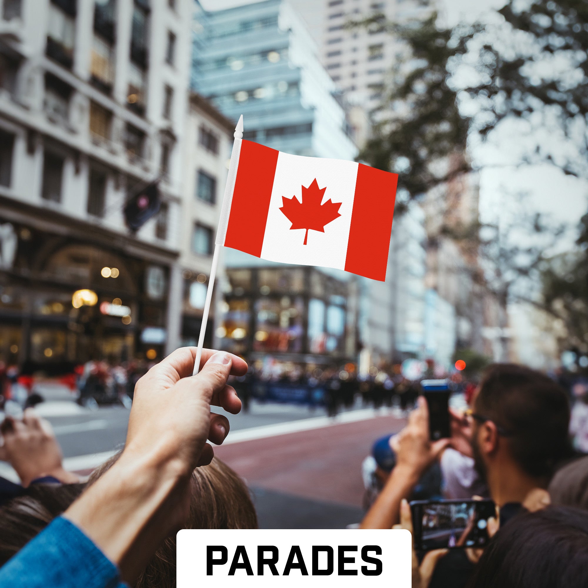 G128 50 Pack Handheld Canada Canadian Stick Flags | 4x6 In | Printed 150D Polyester, Country Flag, Solid Plastic Stick, Spear White Tip
