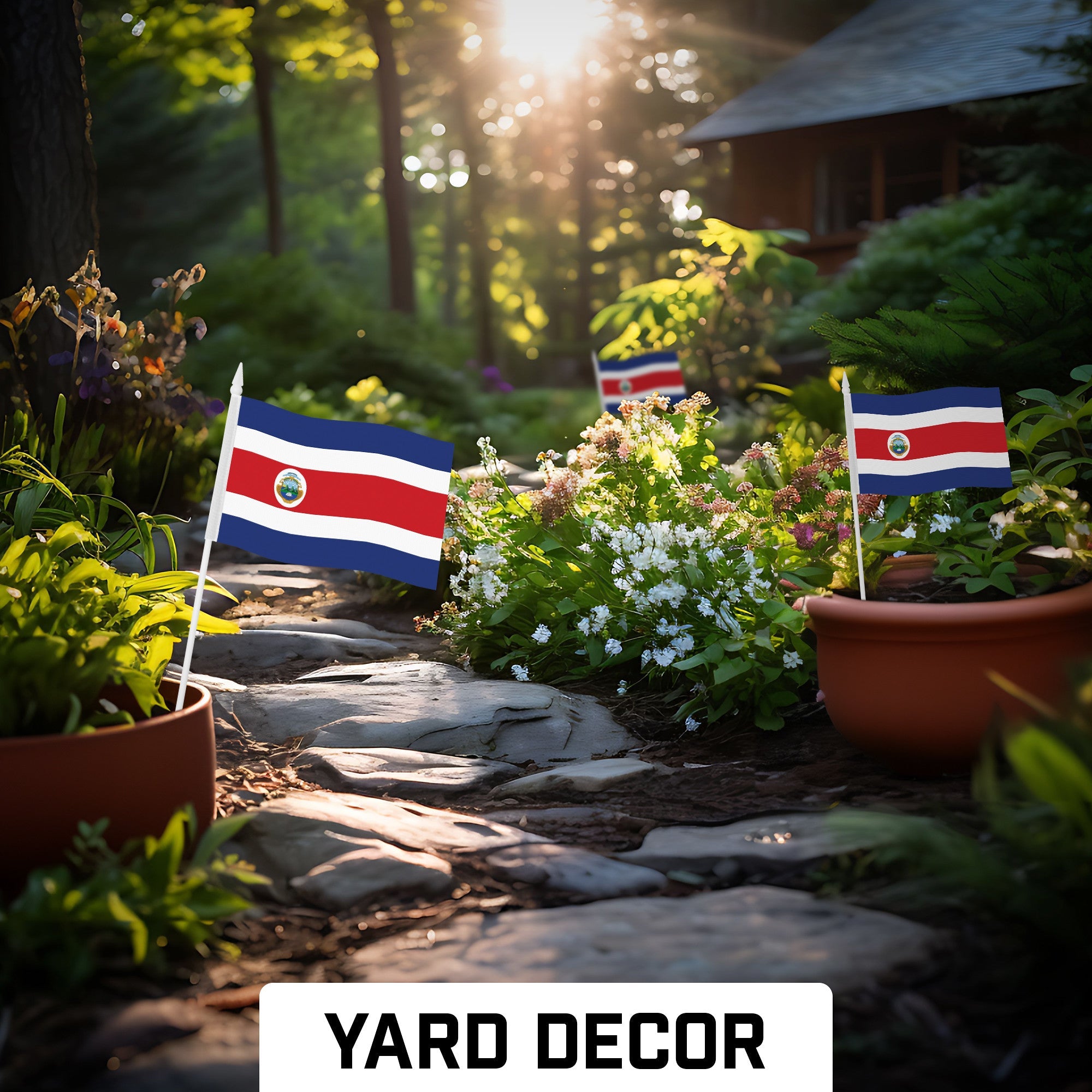 G128 12 Pack Handheld Costa Rica Costa Rican Stick Flags | 4x6 In | Printed 150D Polyester, Country Flag, Solid Plastic Stick, Spear White Tip