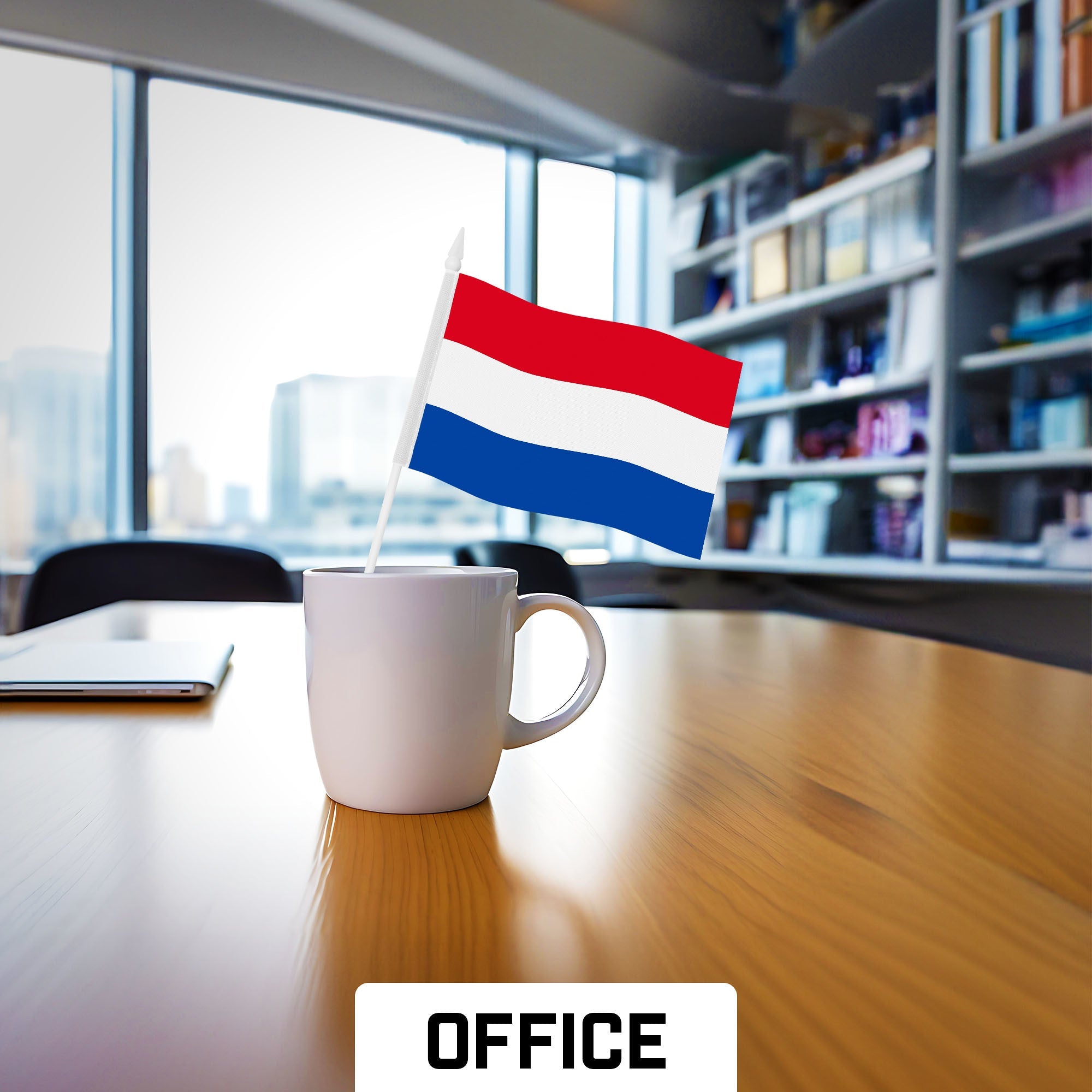 G128 24 Pack Handheld Netherlands Dutch Stick Flags | 4x6 In | Printed 150D Polyester, Country Flag, Solid Plastic Stick, Spear White Tip
