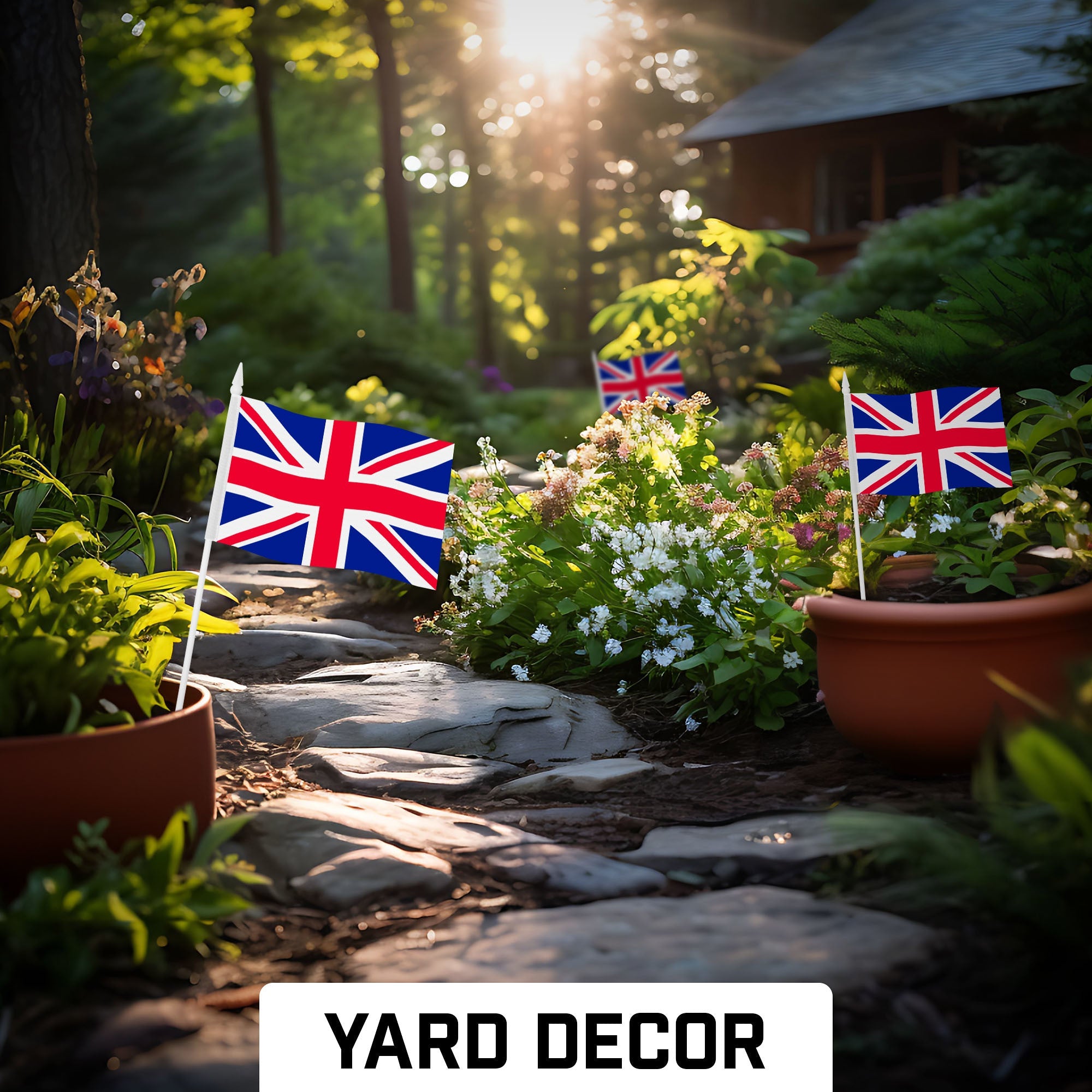 G128 24 Pack Handheld United Kingdom UK Stick Flags | 4x6 In | Printed 150D Polyester, Country Flag, Solid Plastic Stick, Spear White Tip