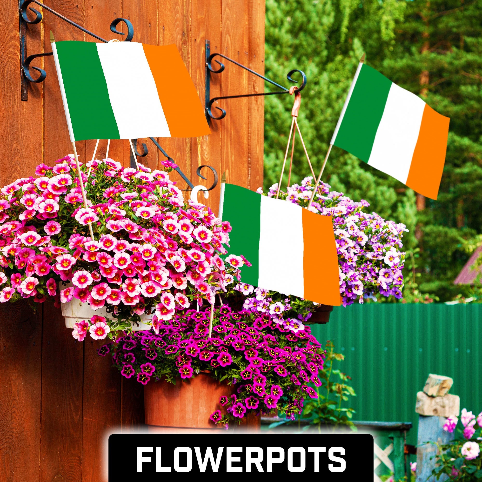 G128 30 Pack Handheld Ireland Irish Stick Flags | 12x18 In | Printed 150D Polyester, Country Flag, Solid Wooden Stick, Spear Gold Tip