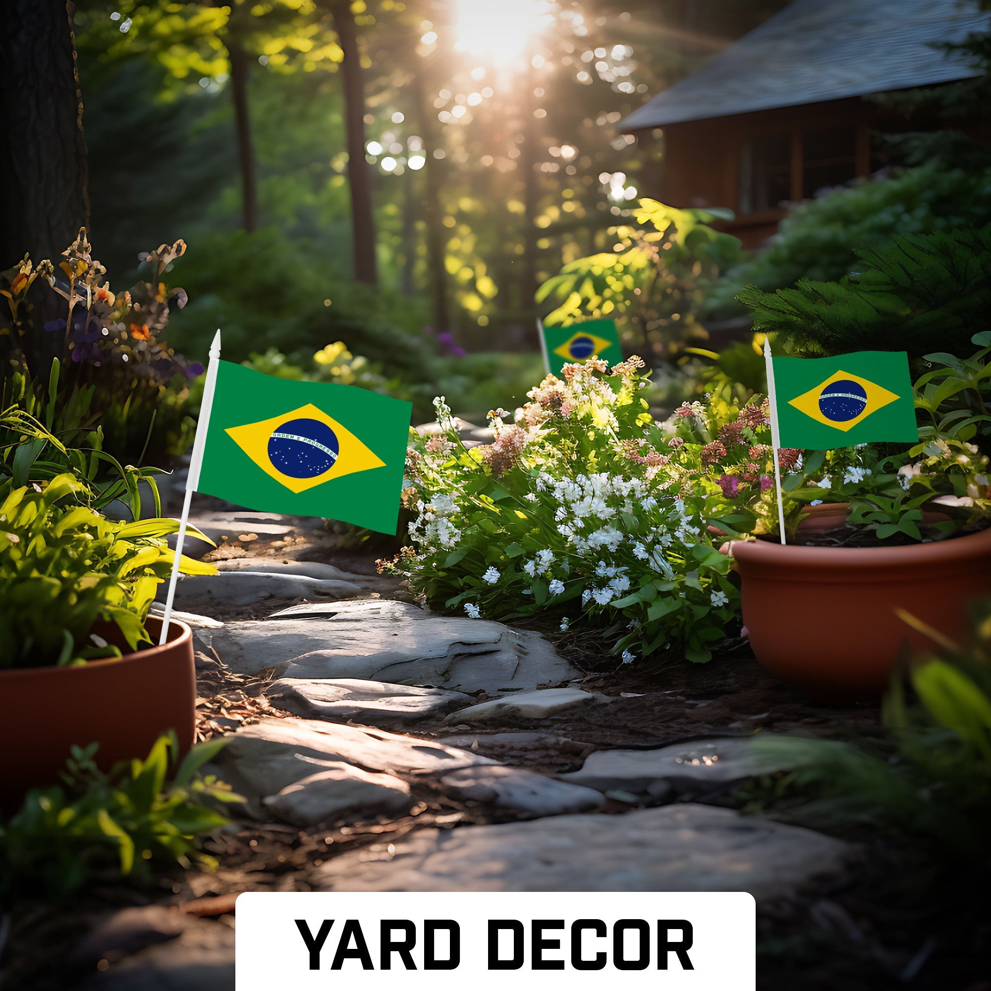G128 30 Pack Handheld Brazil Brazilian Stick Flags | 4x6 In | Printed 150D Polyester, Country Flag, Solid Plastic Stick, Spear White Tip