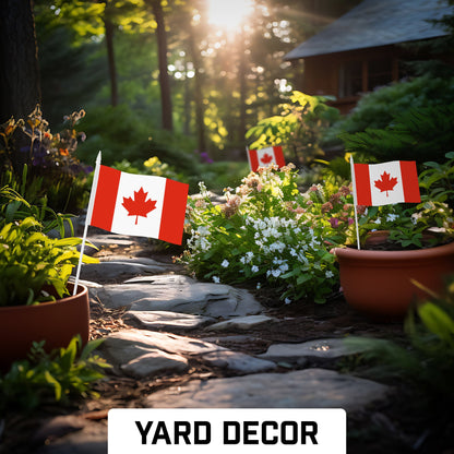 G128 50 Pack Handheld Canada Canadian Stick Flags | 4x6 In | Printed 150D Polyester, Country Flag, Solid Plastic Stick, Spear White Tip