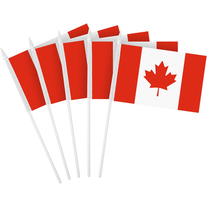 G128 12 Pack Handheld Canada Canadian Stick Flags | 4x6 In | Printed 150D Polyester, Country Flag, Solid Plastic Stick, Spear White Tip