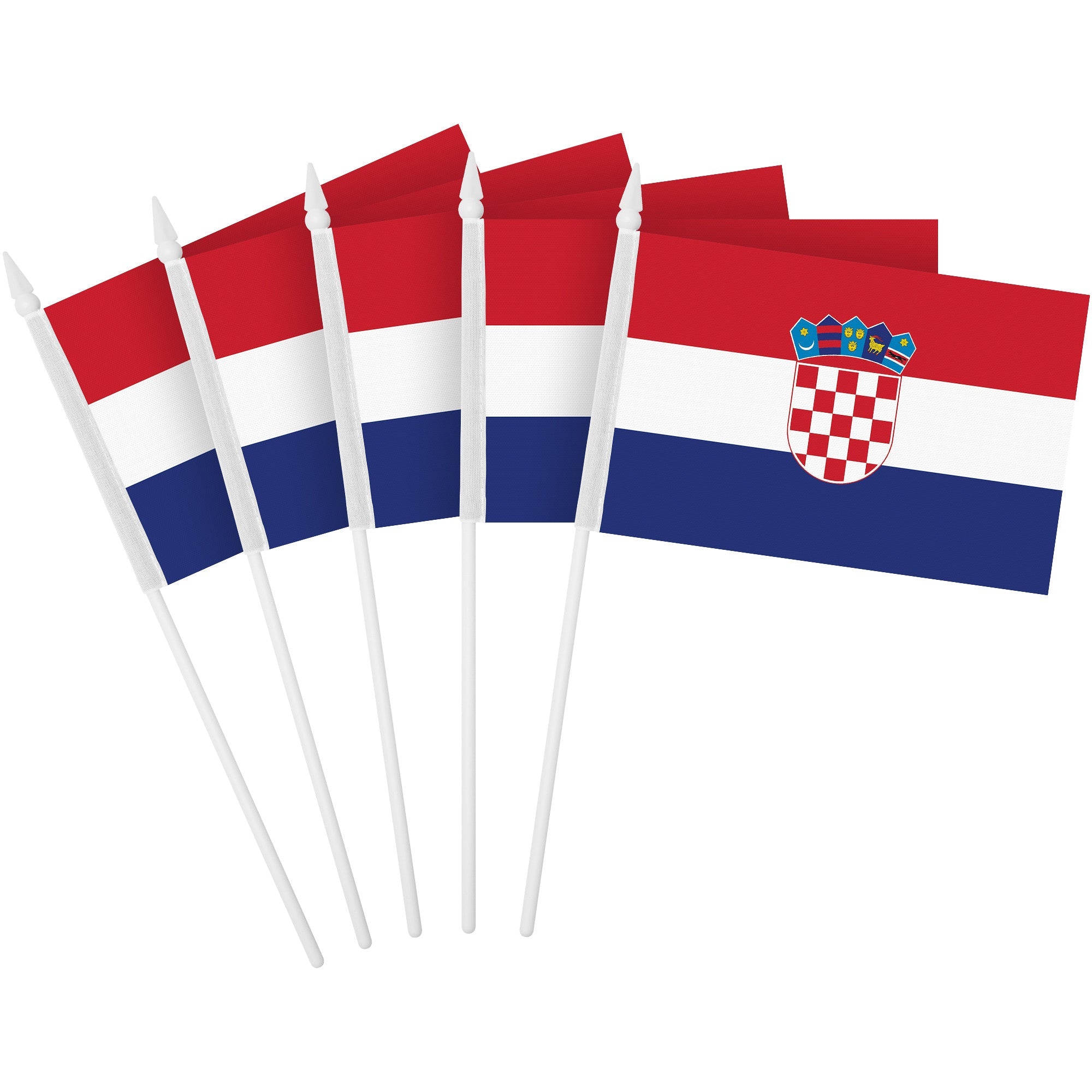 G128 50 Pack Handheld Croatia Croatian Stick Flags | 4x6 In | Printed 150D Polyester, Country Flag, Solid Plastic Stick, Spear White Tip