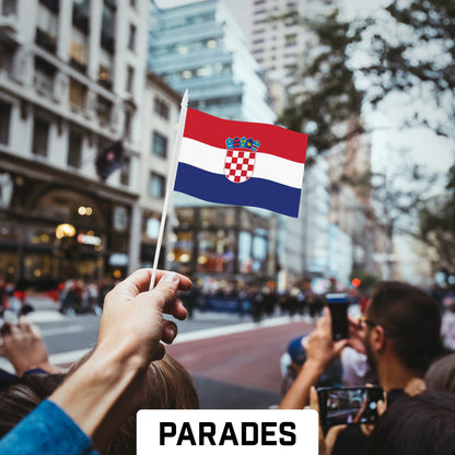 G128 12 Pack Handheld Croatia Croatian Stick Flags | 4x6 In | Printed 150D Polyester, Country Flag, Solid Plastic Stick, Spear White Tip