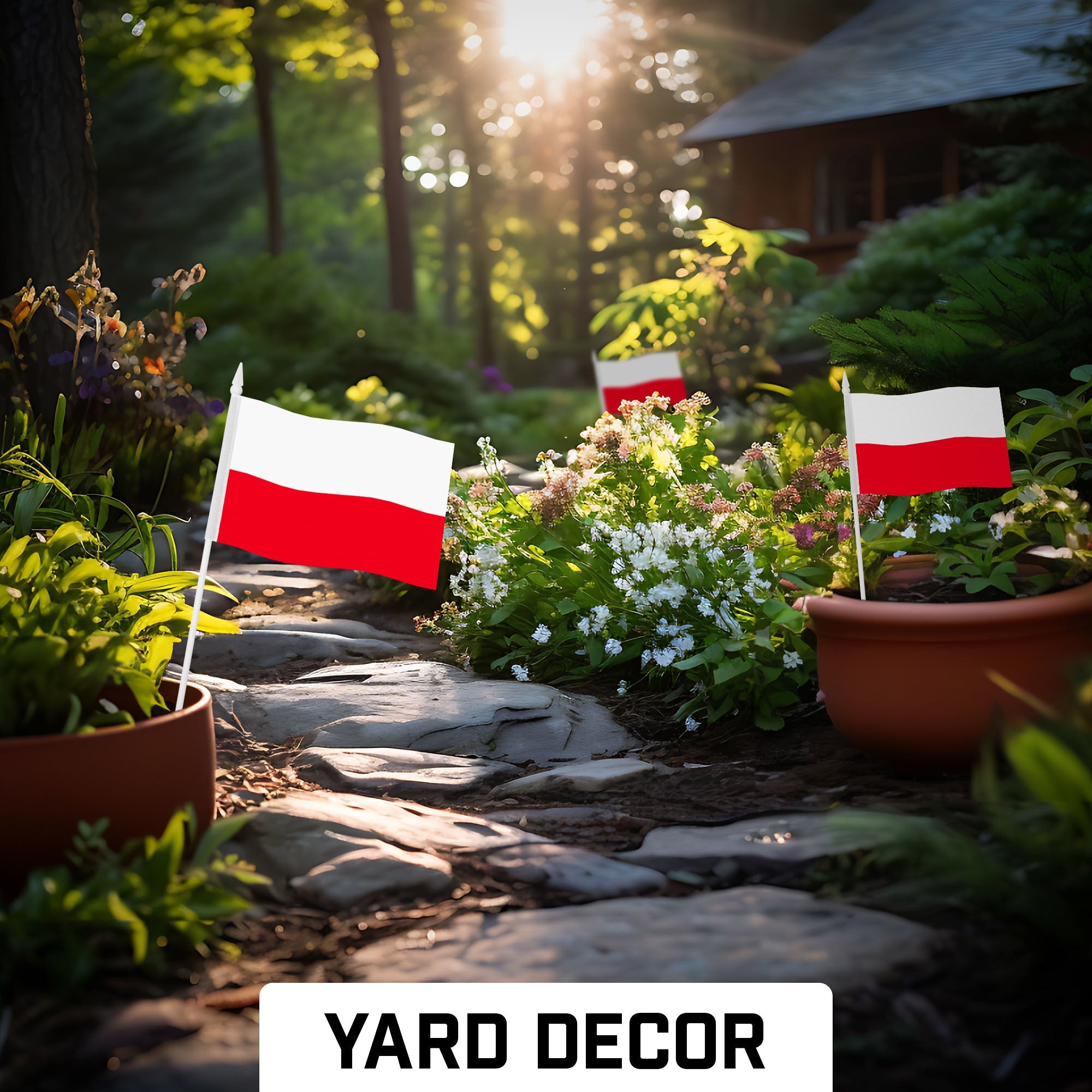 G128 50 Pack Handheld Poland Polish Stick Flags | 4x6 In | Printed 150D Polyester, Country Flag, Solid Plastic Stick, Spear White Tip