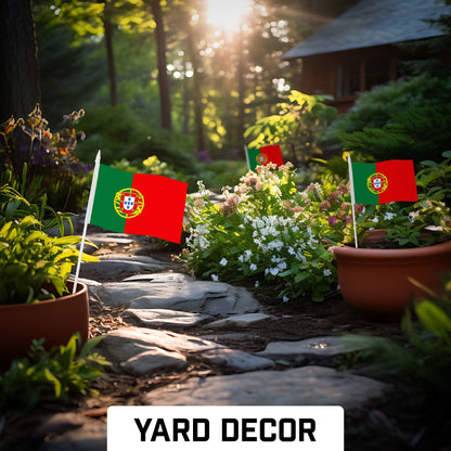 G128 50 Pack Handheld Portugal Portuguese Stick Flags | 4x6 In | Printed 150D Polyester, Country Flag, Solid Plastic Stick, Spear White Tip