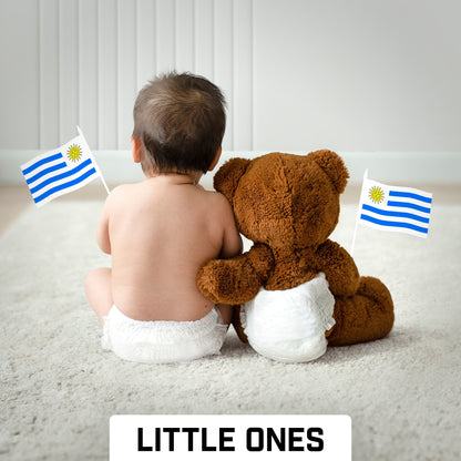 G128 50 Pack Handheld Uruguay Uruguayan Stick Flags | 4x6 In | Printed 150D Polyester, Country Flag, Solid Plastic Stick, Spear White Tip