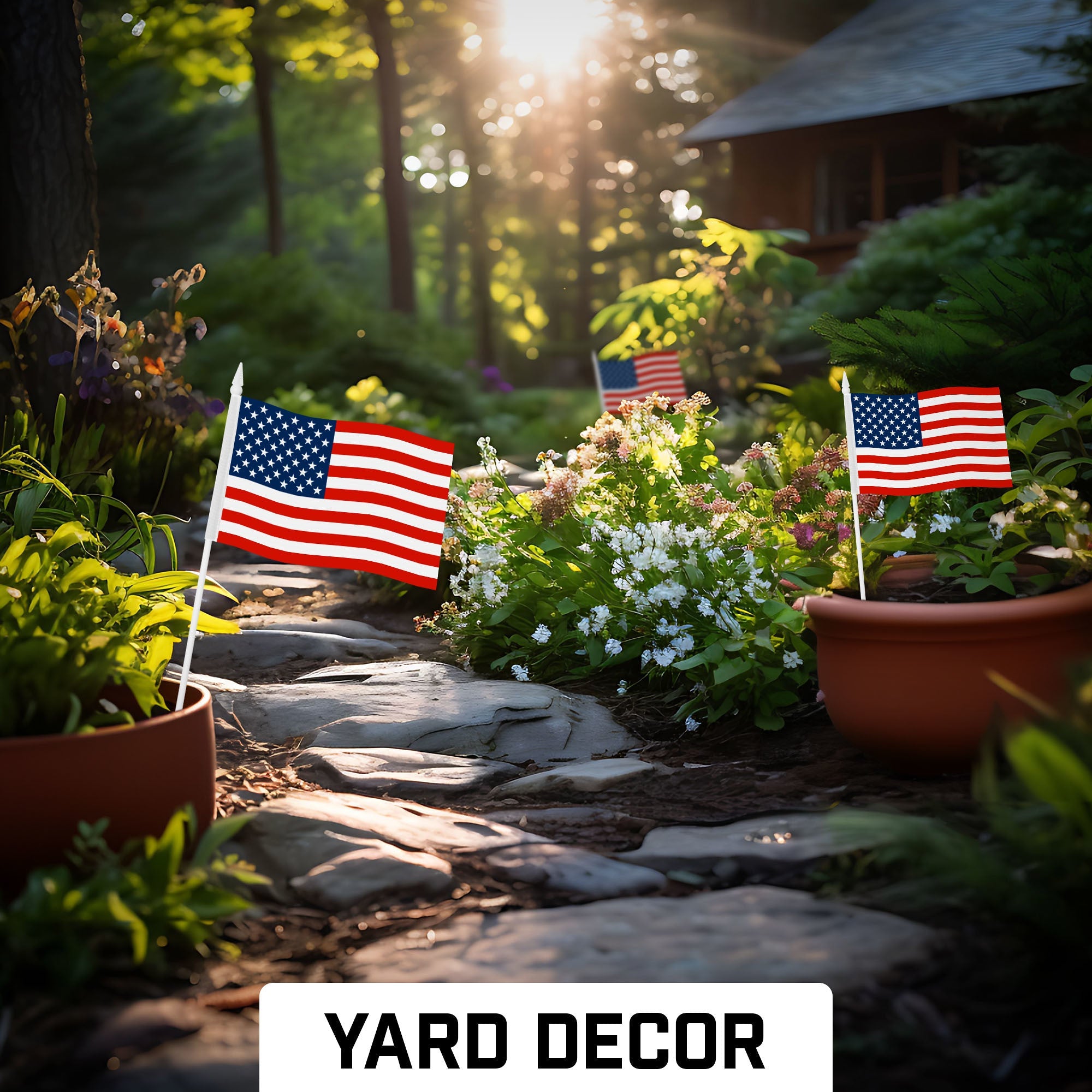 G128 30 Pack Handheld American USA Stick Flags | 4x6 In | Printed 150D Polyester, Counrty Flag, Solid Plastic Stick, Spear White Tip, Great for Patriotic Decorations