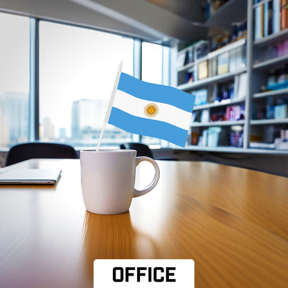 50 Pack Handheld Argentina Argentinian Stick Flags | 4x6 In | Printed 150D Polyester, Country Flag, Solid Plastic Stick, Spear White Tip