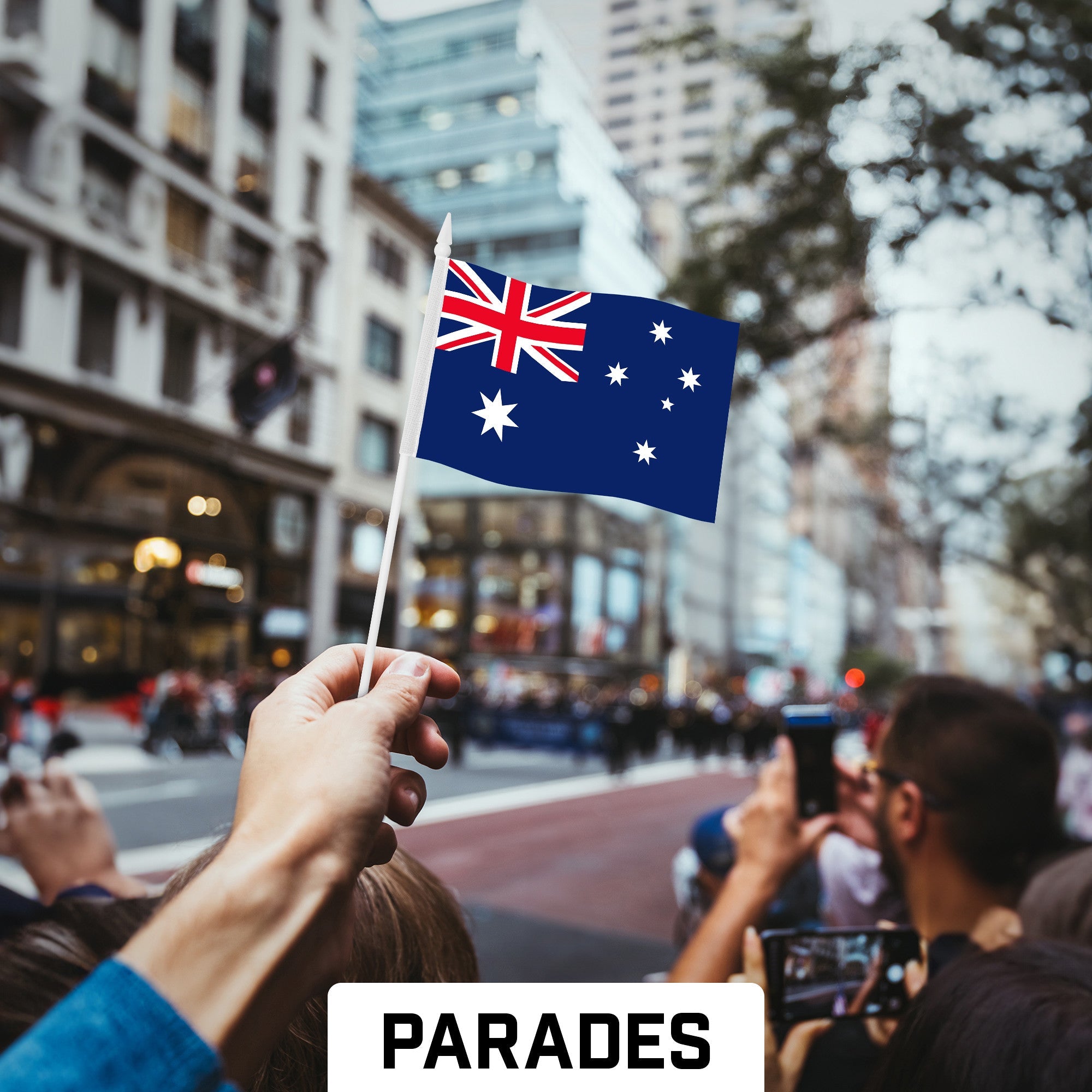 G128 50 Pack Handheld Australia Australian Stick Flags | 4x6 In | Printed 150D Polyester, Country Flag, Solid Plastic Stick, Spear White Tip