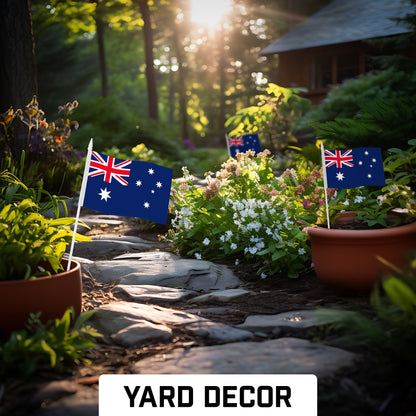 G128 50 Pack Handheld Australia Australian Stick Flags | 4x6 In | Printed 150D Polyester, Country Flag, Solid Plastic Stick, Spear White Tip