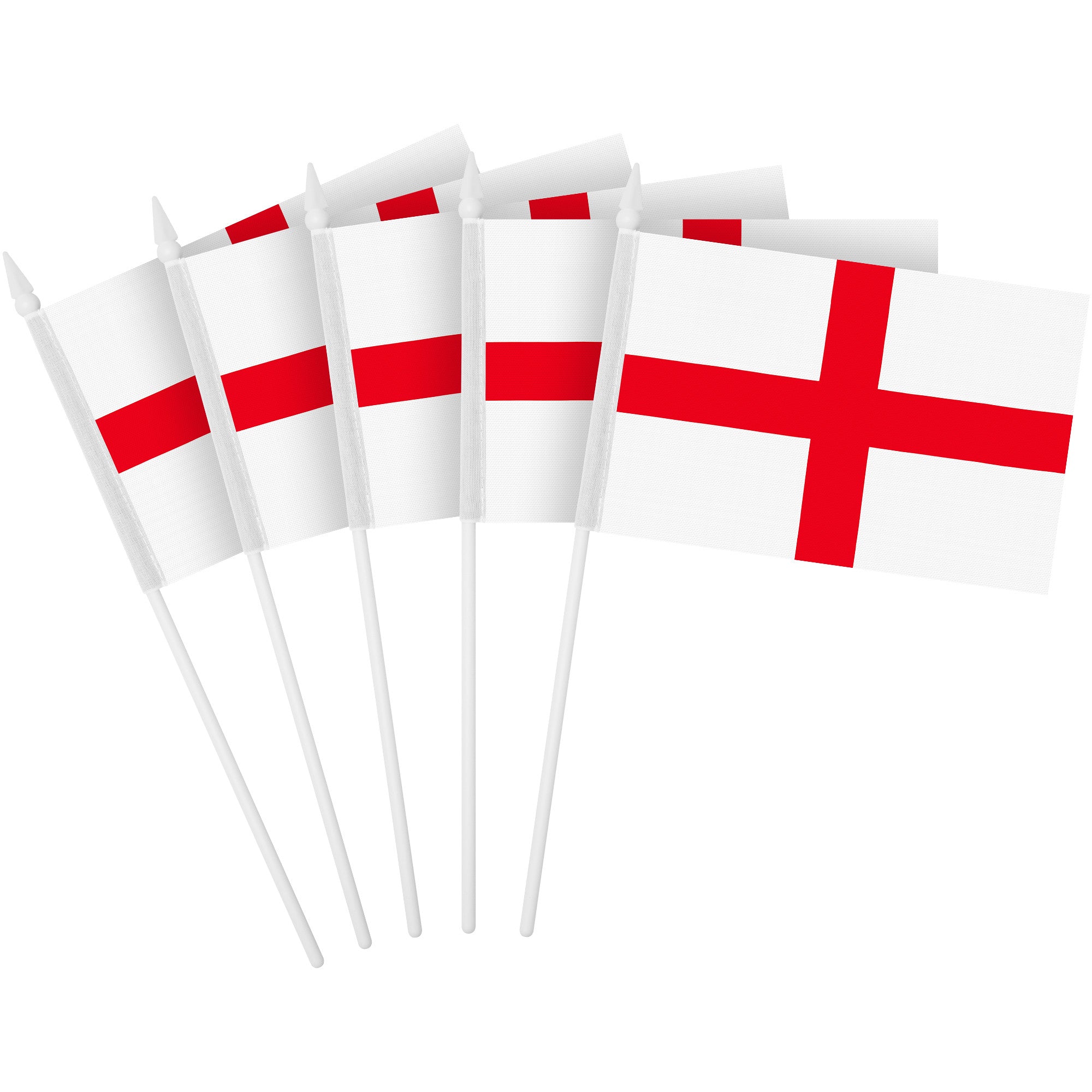 G128 12 Pack Handheld England English Stick Flags | 4x6 In | Printed 150D Polyester, Country Flag, Solid Plastic Stick, Spear White Tip