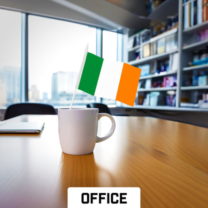 G128 30 Pack Handheld Ireland Irish Stick Flags | 4x6 In | Printed 150D Polyester, Country Flag, Solid Plastic Stick, Spear White Tip