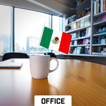 G128 24 Pack Handheld Mexico Mexican Stick Flags | 4x6 In | Printed 150D Polyester, Country Flag, Solid Plastic Stick, Spear White Tip