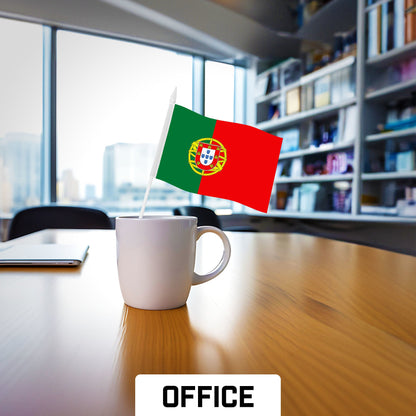 G128 12 Pack Handheld Portugal Portuguese Stick Flags | 4x6 In | Printed 150D Polyester, Country Flag, Solid Plastic Stick, Spear White Tip