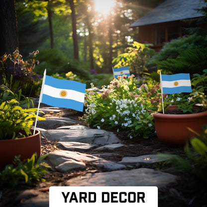 30 Pack Handheld Argentina Argentinian Stick Flags | 4x6 In | Printed 150D Polyester, Country Flag, Solid Plastic Stick, Spear White Tip