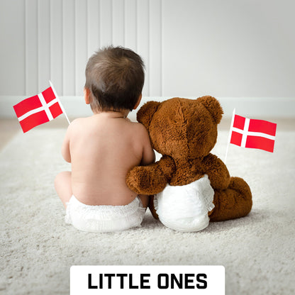 G128 30 Pack Handheld Denmark Danish Stick Flags | 4x6 In | Printed 150D Polyester, Country Flag, Solid Plastic Stick, Spear White Tip