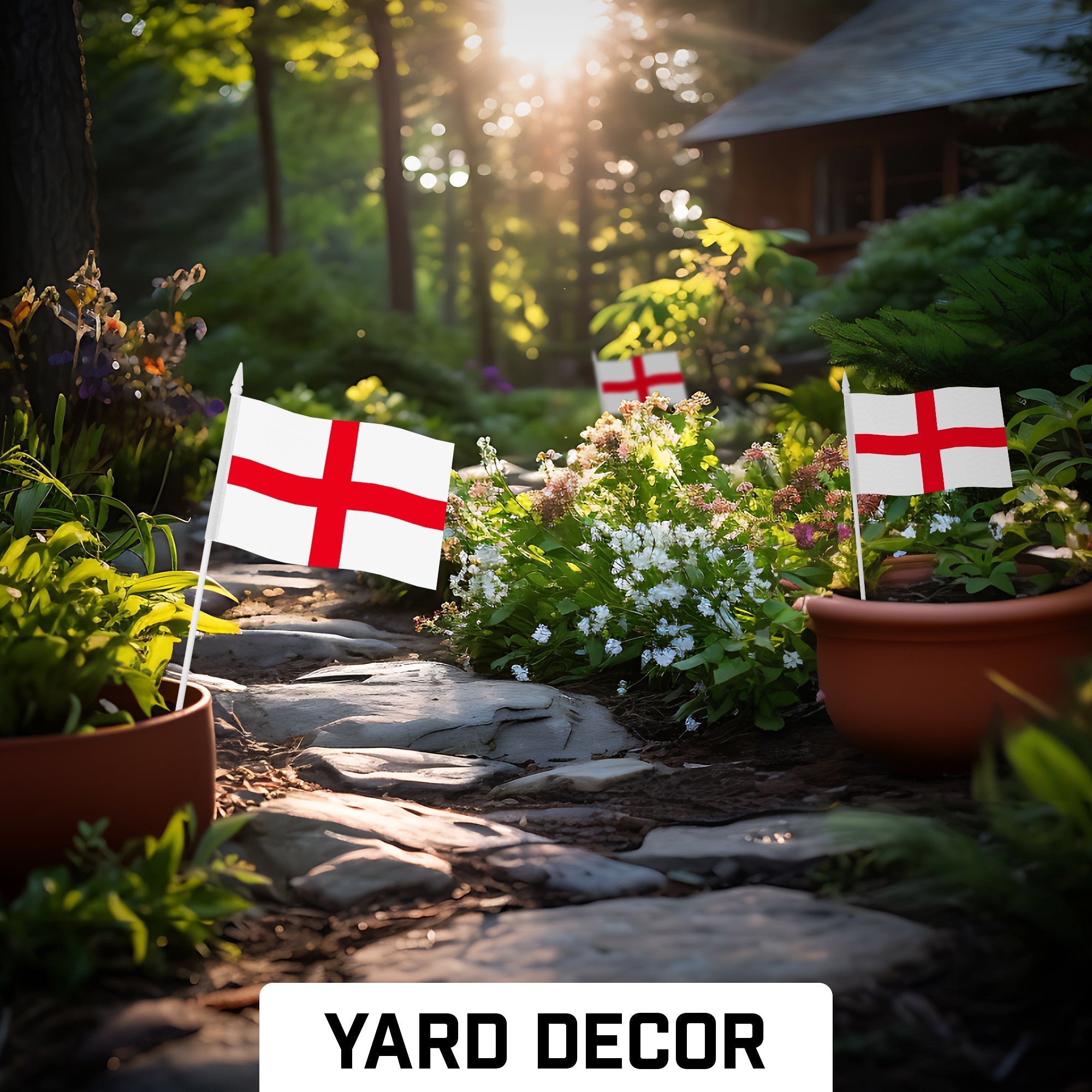 G128 30 Pack Handheld England English Stick Flags | 4x6 In | Printed 150D Polyester, Country Flag, Solid Plastic Stick, Spear White Tip