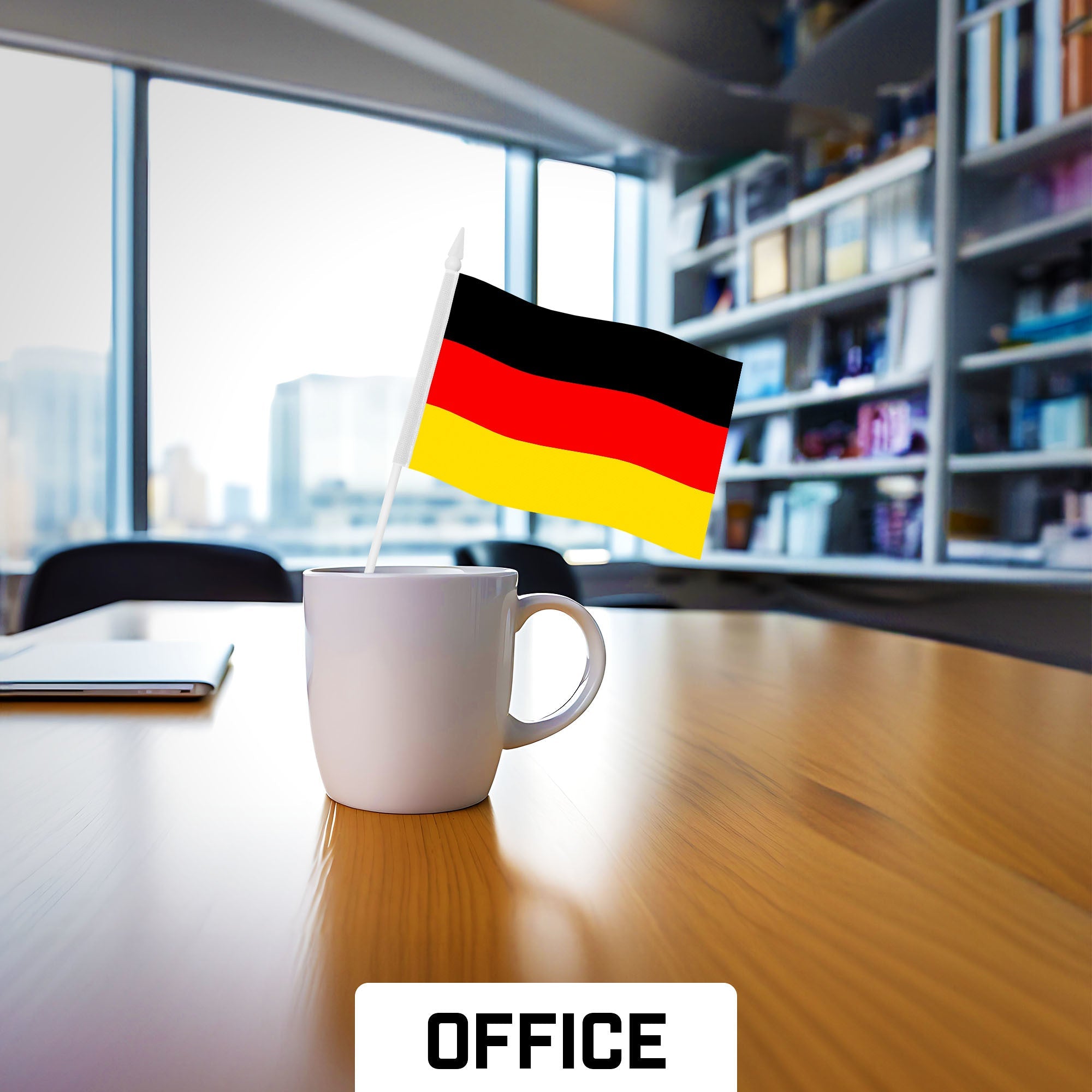 G128 30 Pack Handheld Germany German Stick Flags | 4x6 In | Printed 150D Polyester, Country Flag, Solid Plastic Stick, Spear White Tip