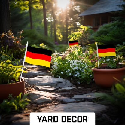 G128 24 Pack Handheld Germany German Stick Flags | 4x6 In | Printed 150D Polyester, Country Flag, Solid Plastic Stick, Spear White Tip