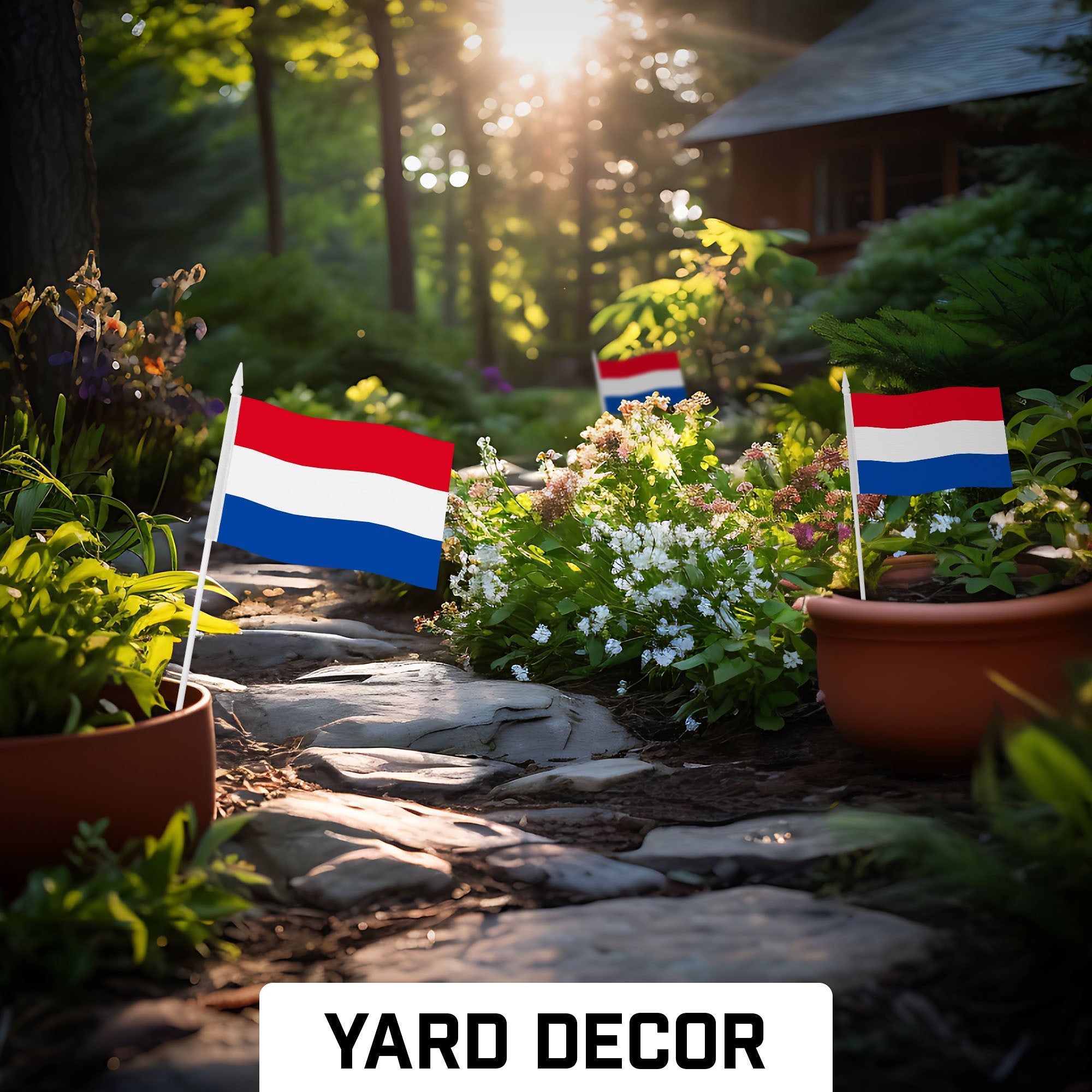 G128 24 Pack Handheld Netherlands Dutch Stick Flags | 4x6 In | Printed 150D Polyester, Country Flag, Solid Plastic Stick, Spear White Tip