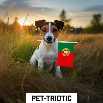 G128 12 Pack Handheld Portugal Portuguese Stick Flags | 4x6 In | Printed 150D Polyester, Country Flag, Solid Plastic Stick, Spear White Tip