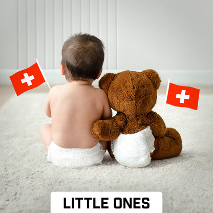 G128 30 Pack Handheld Switzerland Swiss Stick Flags | 4x6 In | Printed 150D Polyester, Country Flag, Solid Plastic Stick, Spear White Tip
