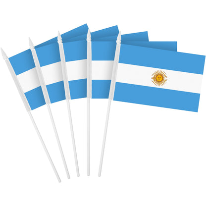 12 Pack Handheld Argentina Argentinian Stick Flags | 4x6 In | Printed 150D Polyester, Country Flag, Solid Plastic Stick, Spear White Tip