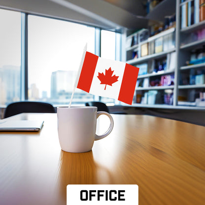 G128 50 Pack Handheld Canada Canadian Stick Flags | 4x6 In | Printed 150D Polyester, Country Flag, Solid Plastic Stick, Spear White Tip