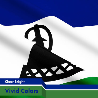 G128 Lesotho Basotho Flag | 3x5 Ft | LiteWeave Pro Series Printed 150D Polyester | Country Flag, Indoor/Outdoor, Vibrant Colors, Brass Grommets