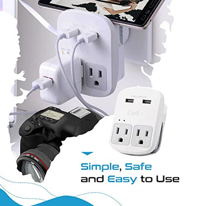 World-Way 6 Travel Adapter Kit | 2 USB + 2 US Outlets - Grounded (WPS-2B)