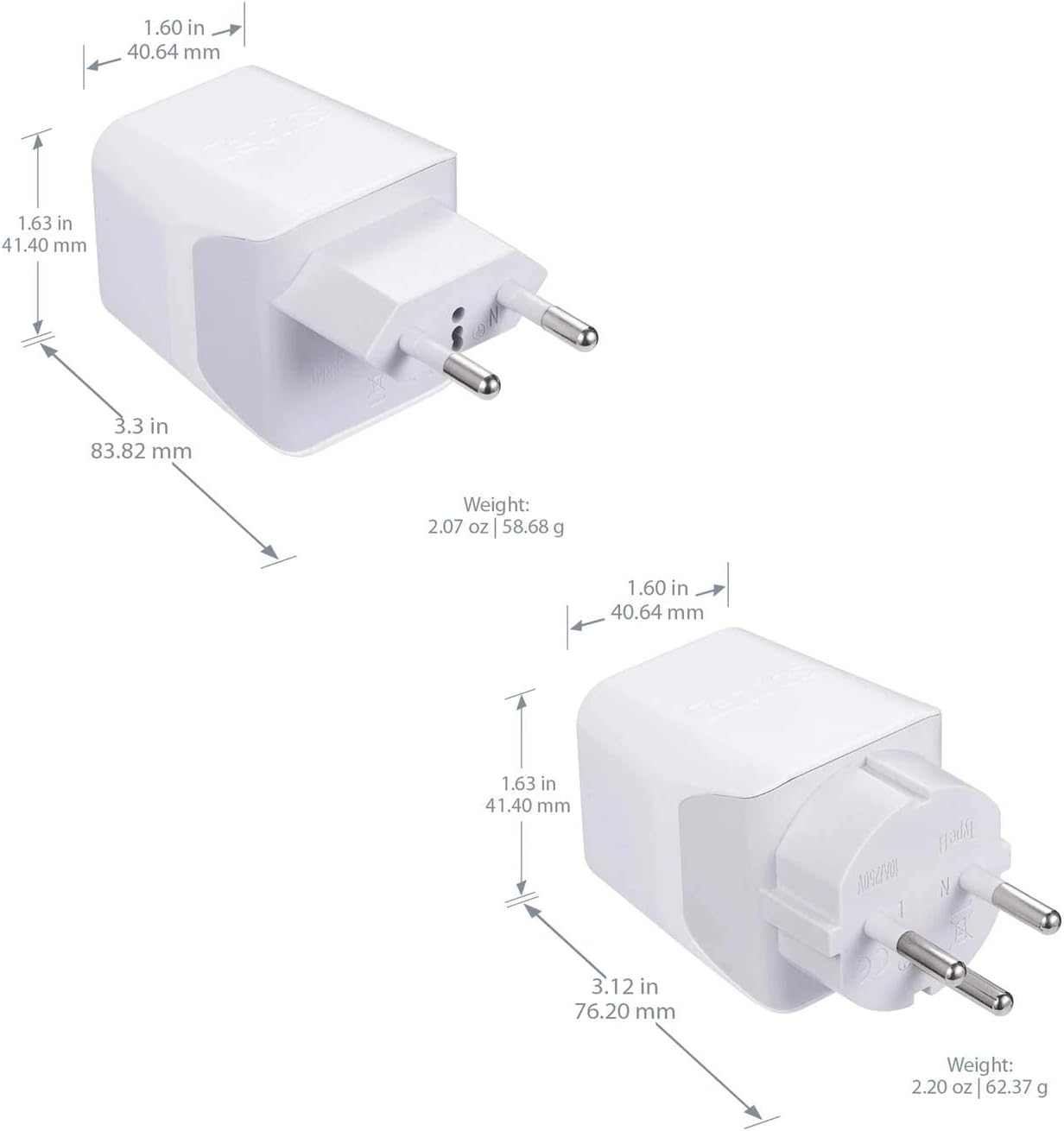 Israel, Palestine Adapter Plug Combo- Type H, C | Dual USB - Israeli Combo (CTU-9C-14)