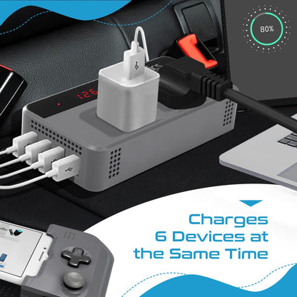 Ceptics 200W Car Power Inverter Charger with Digital Display and SmartVoltage™ Technology (PI-200W4U)