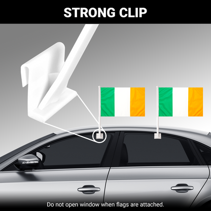 G128 2 Pack: Ireland Irish Car Flag | 11x17 In | Double LiteWeave Pro Series Double Sided Printed 150D Polyester | Flagpole Included | Perfect for Festival Celebrations, Parades