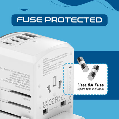 All-In-One International Travel Adapter - 5 in 1 - 2 USB-A & 2 USB-C - Max. 17.5W (3.5A) - White (UP-15KU-WH)
