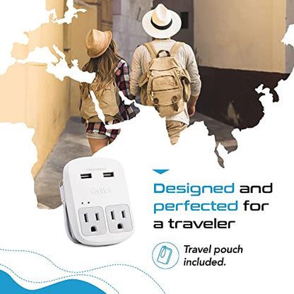 World-Way 6 Travel Adapter Kit | 2 USB + 2 US Outlets - Grounded (WPS-2B)