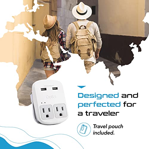 World-Way 13 Travel Adapter Kit | 2 USB + 2 US Outlets - Grounded (WPS-2B+ALL)