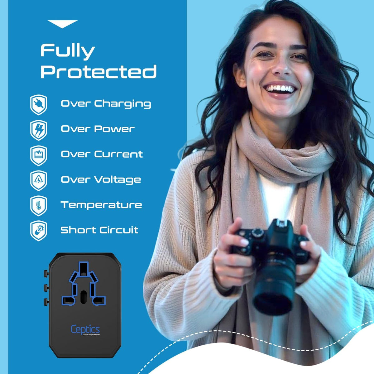 All-In-One International Travel Plug Adapter - USB C (PD-QC) - 2 USB Ports (UP-10KU)
