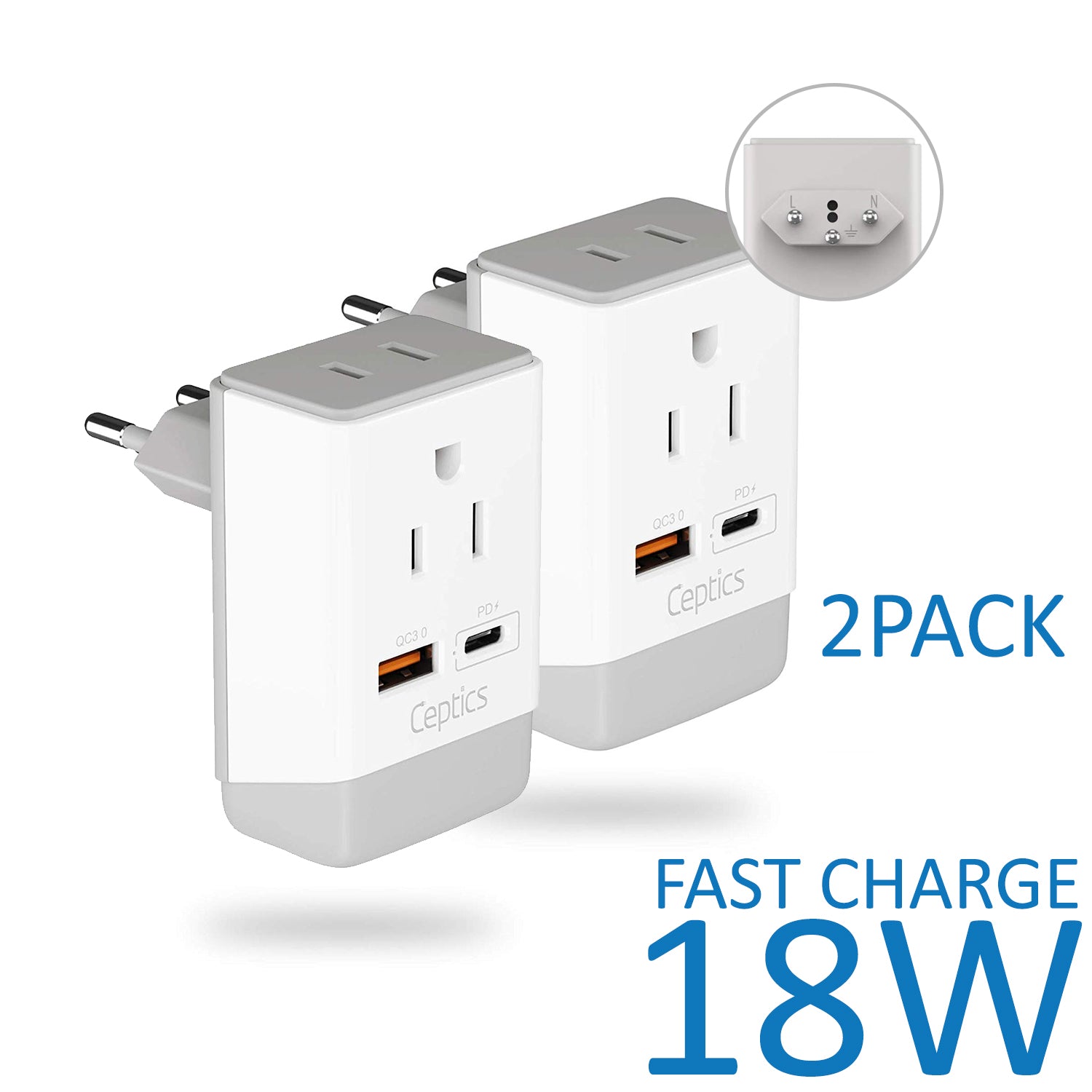 Switzerland Travel Adapter | Type J - USB-A & USB-C Ports + 2 USA Outlet (AP-11A)