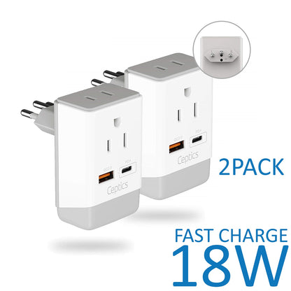 Brazil Travel Adapter | Type N - USB-A & USB-C Ports + 2 USA Outlet (AP-11C)