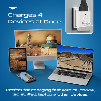 Israel, Palestine Travel Adapter | Type H - USB-A & USB-C Ports + 2 USA Outlet (AP-14)